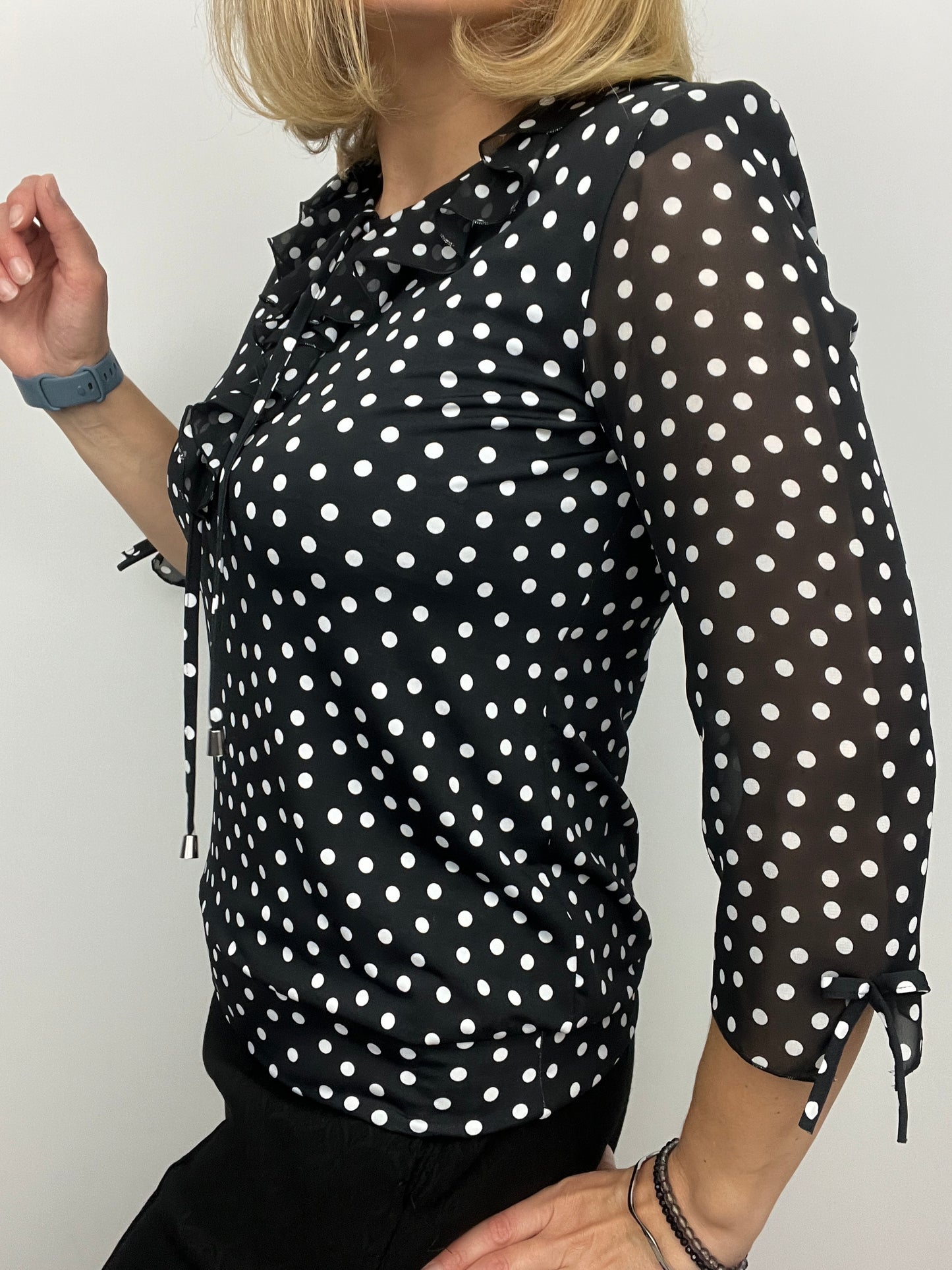 SHAUNA ruffle top polka dot black/white