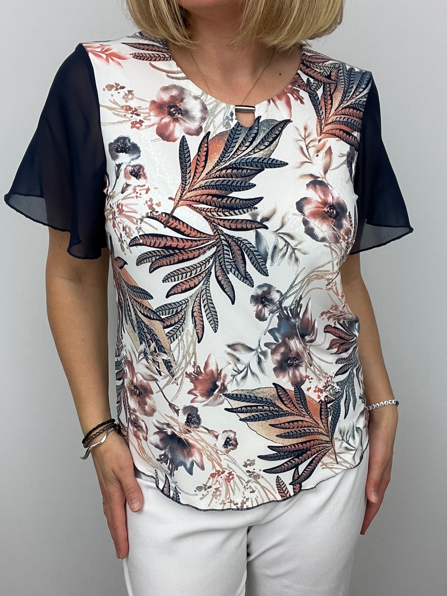 HAILEY top with flutter chiffon sleeve