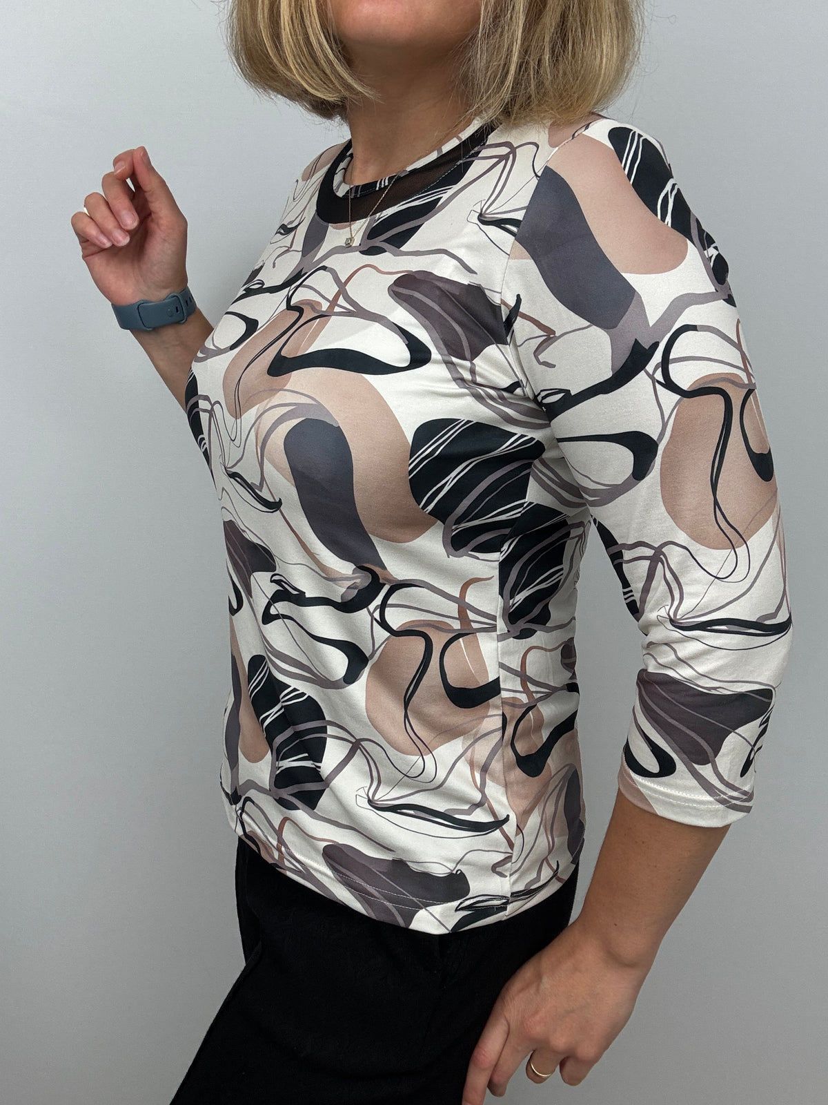 NANCY top with mesh neck detail