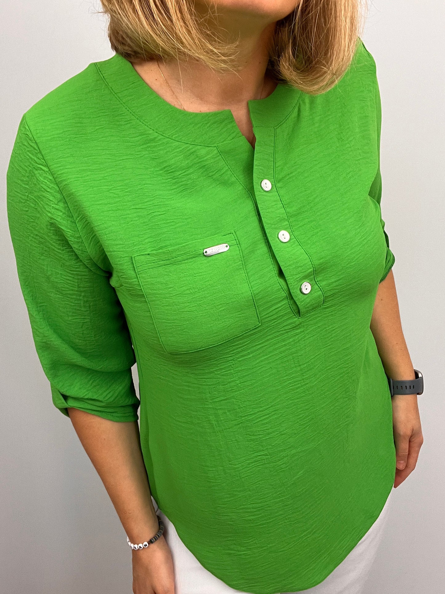 FIA green crape blouse