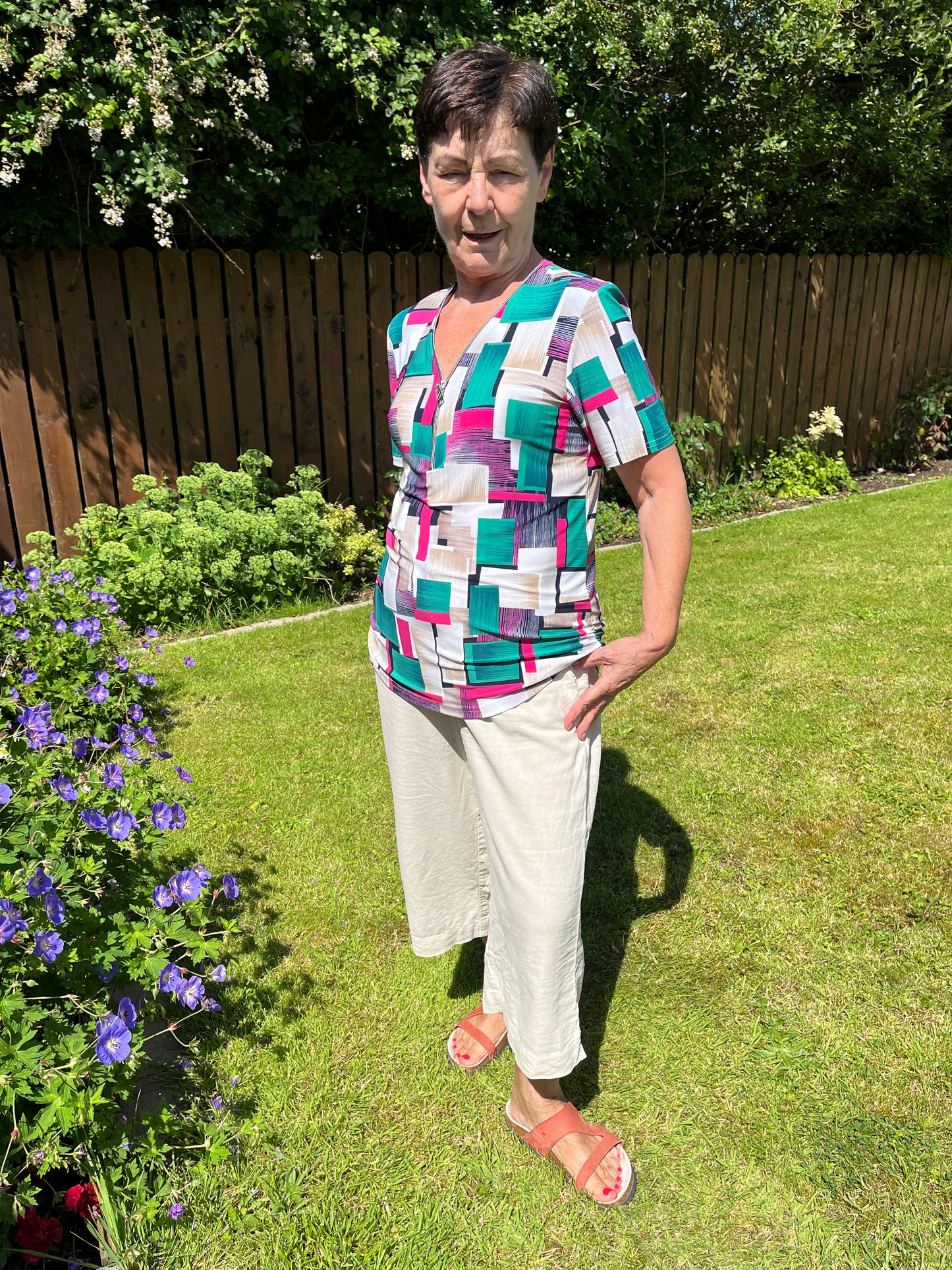 LORETTA short sleeve zip top