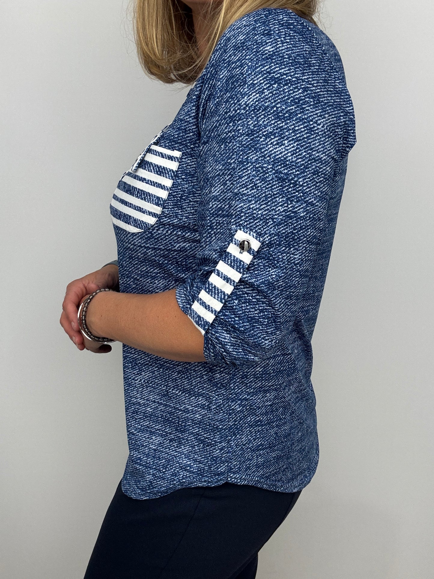 AMY denim blue V-neck top
