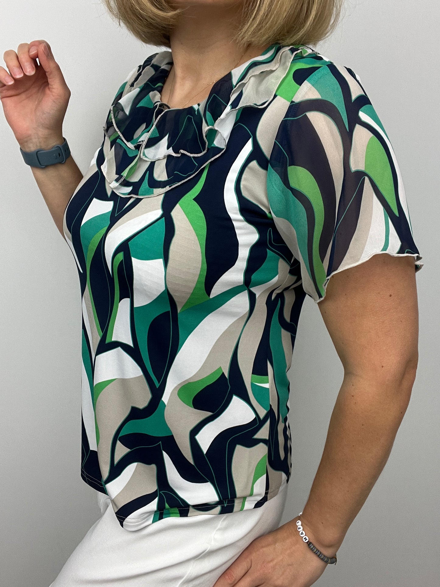 COURTNEY Double ruffle round neck top with short sleeve