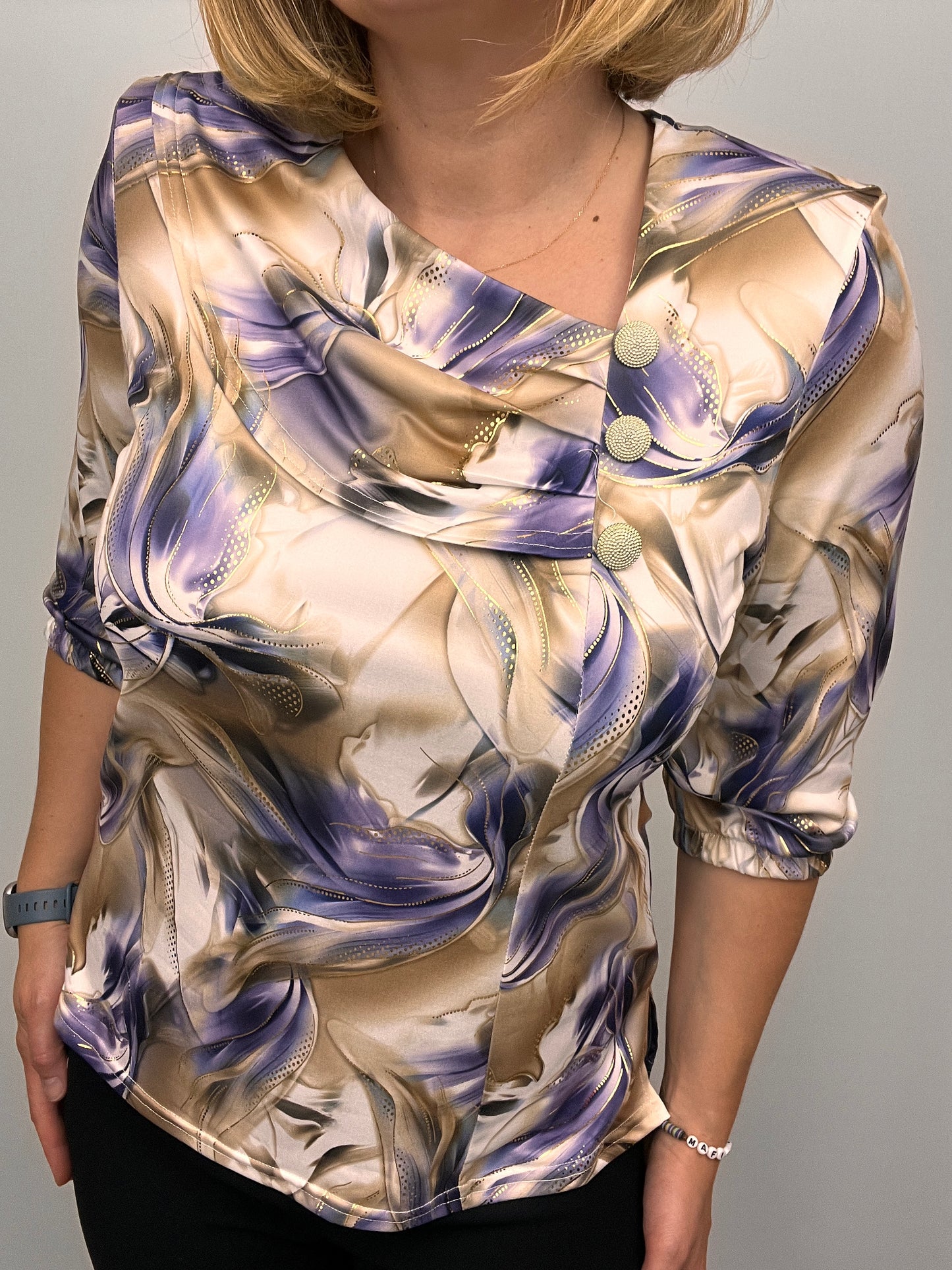 CELESTE top with pleated neckline