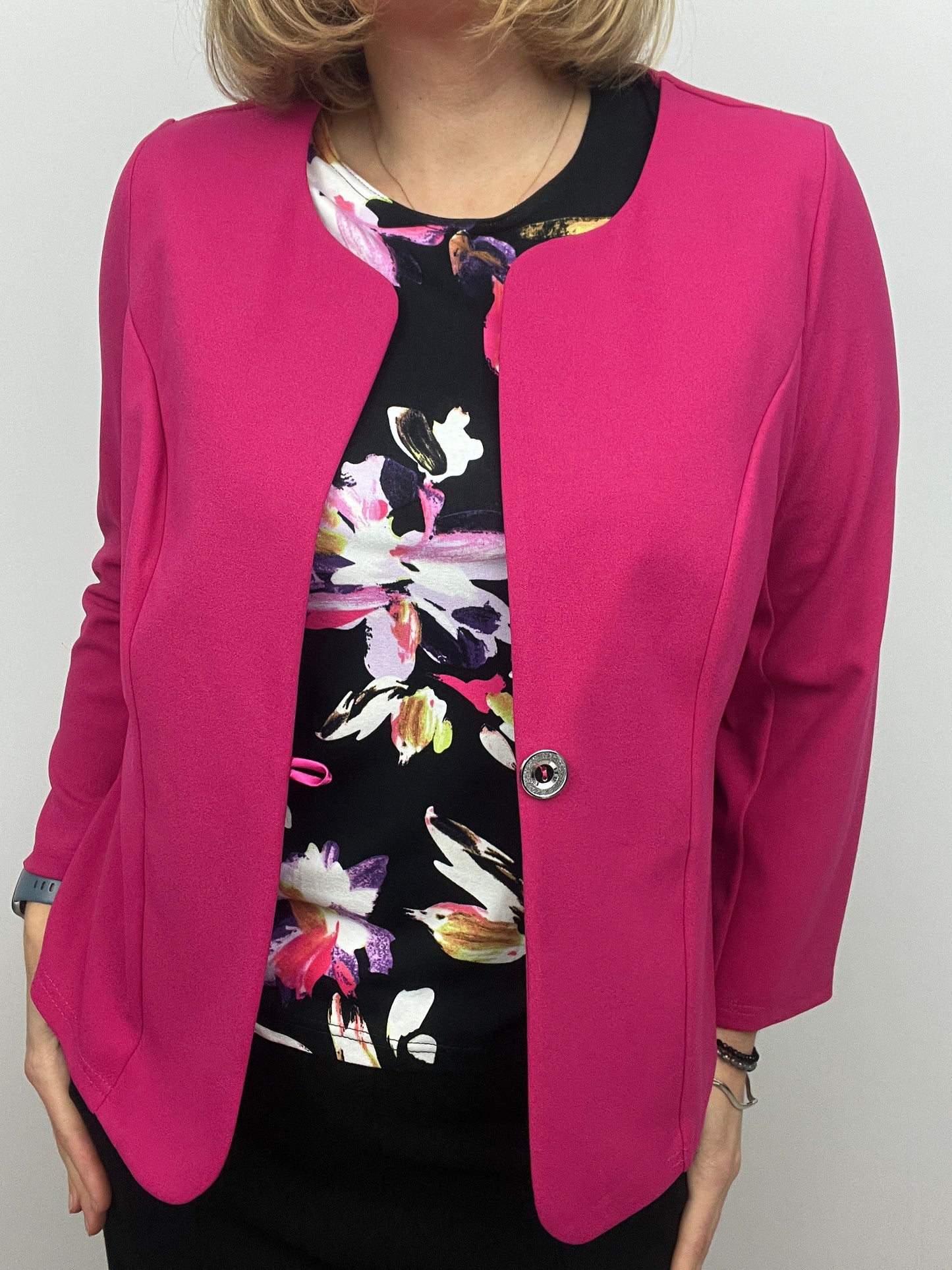Fuchsia One-button fabric jacket