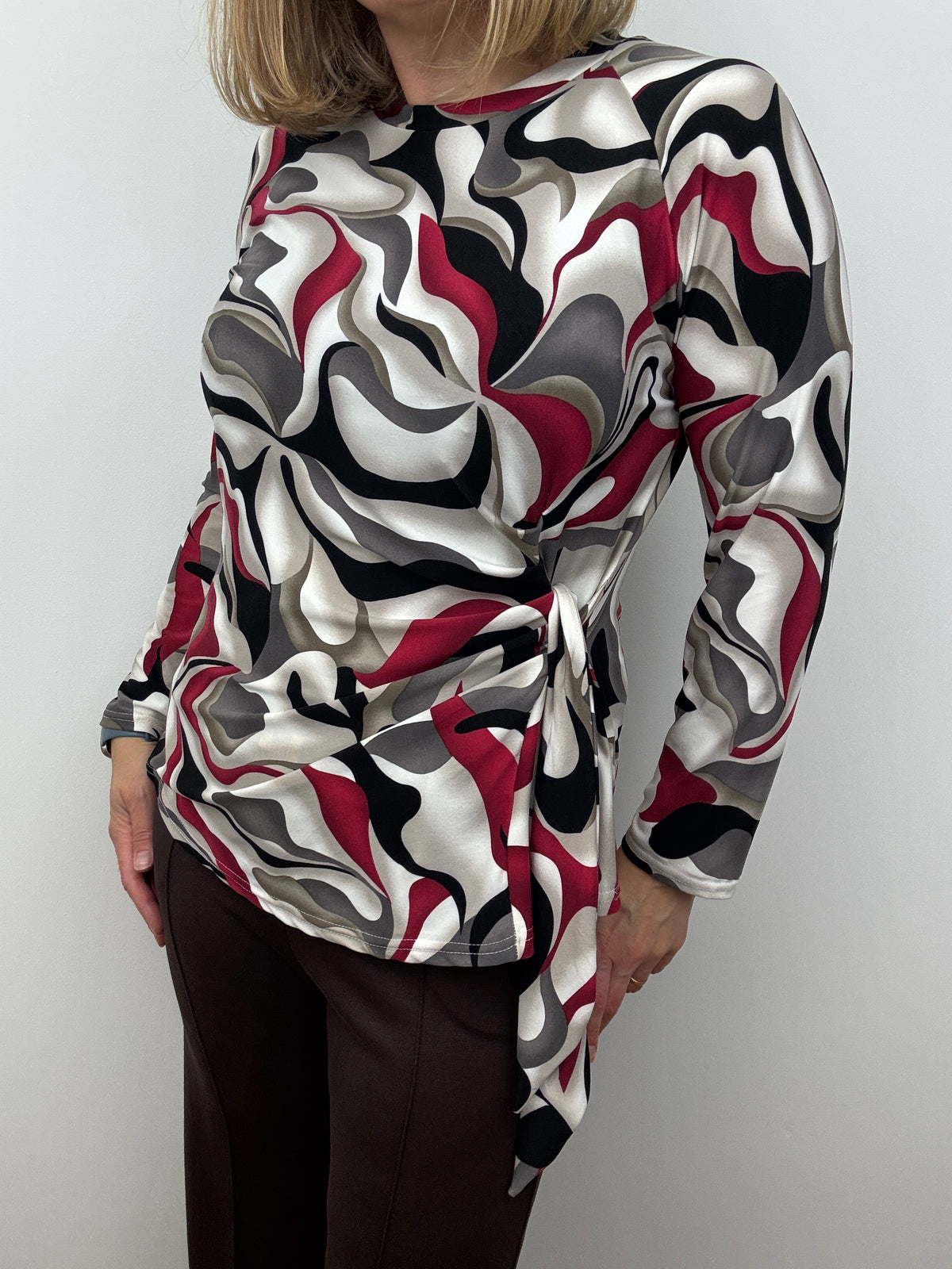 SUZANNE peachy feel long sleeve wrap-style top