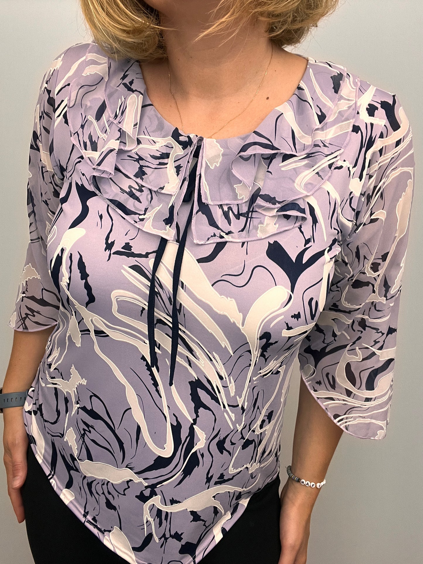 ZARA Double ruffle round neck top