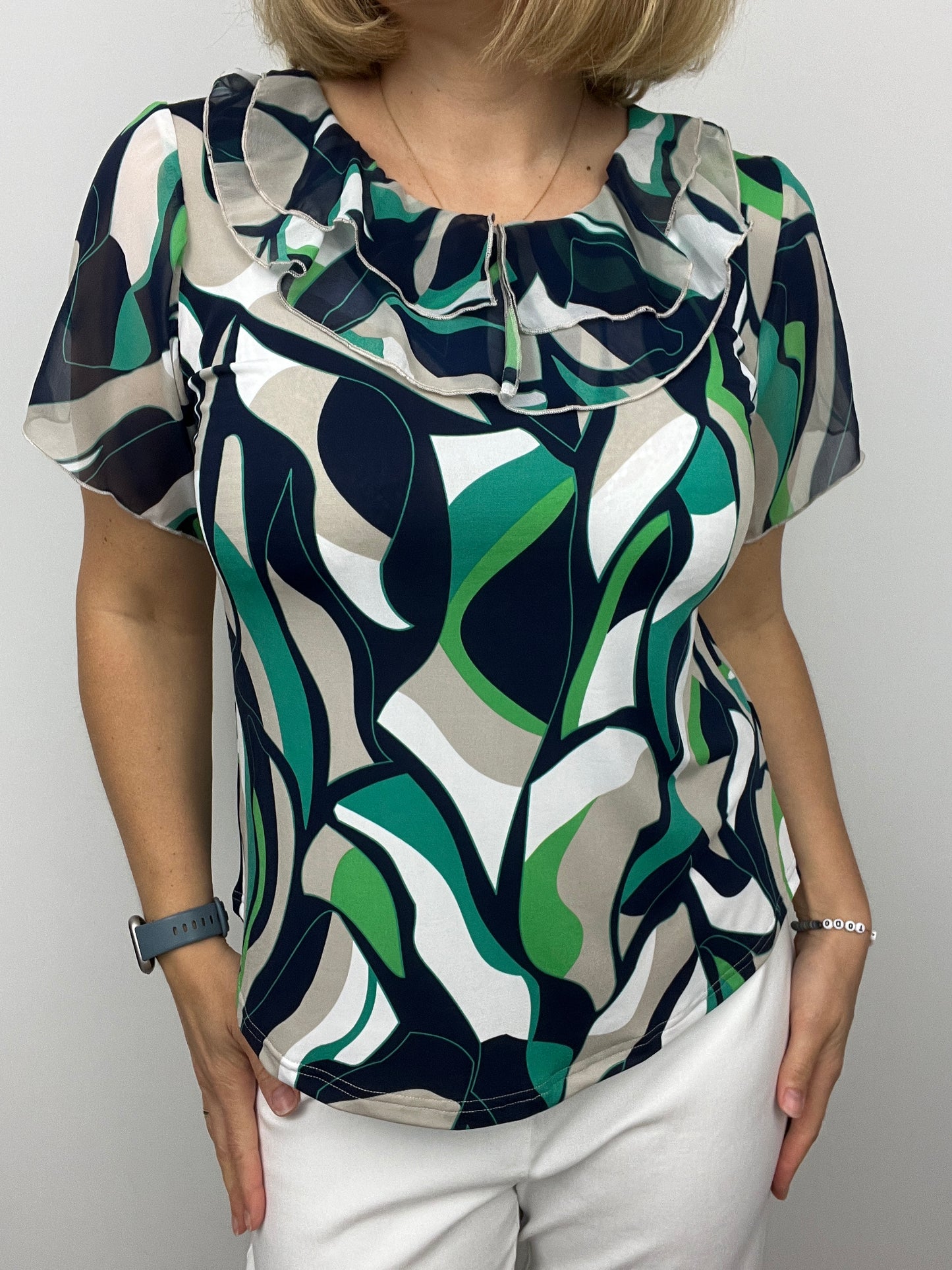 COURTNEY Double ruffle round neck top with short sleeve