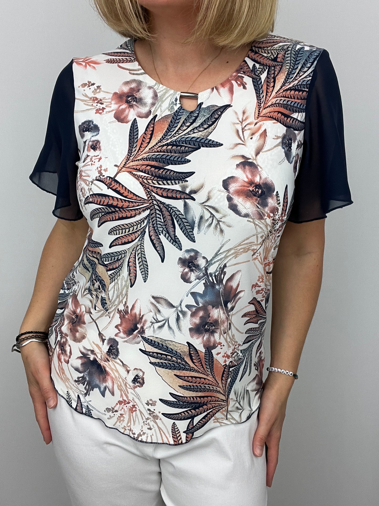HAILEY top with flutter chiffon sleeve