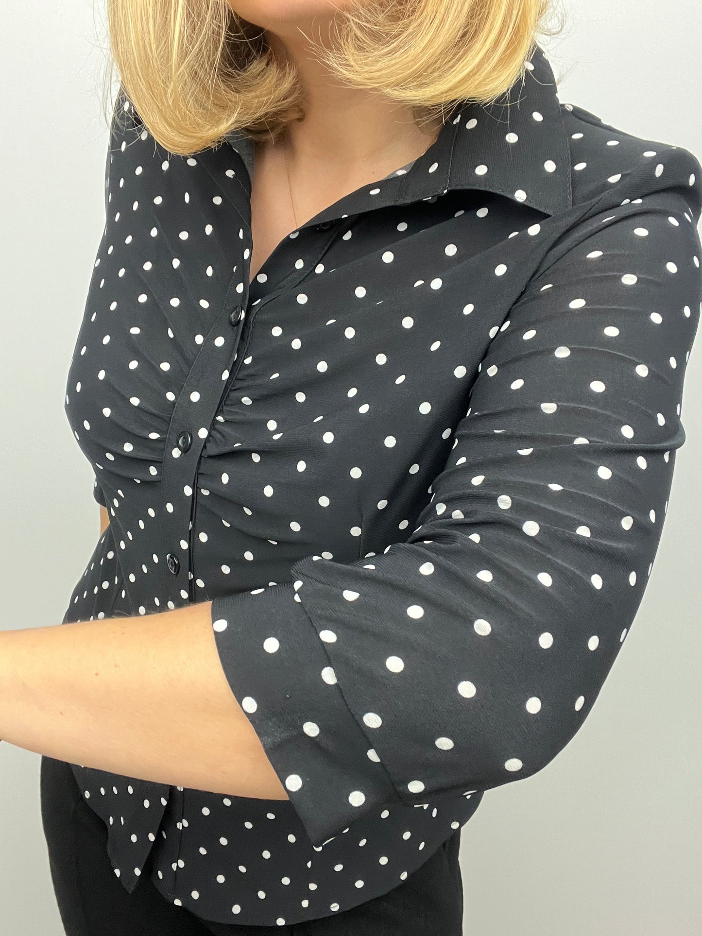 MONA black/white polka dot button down blouse