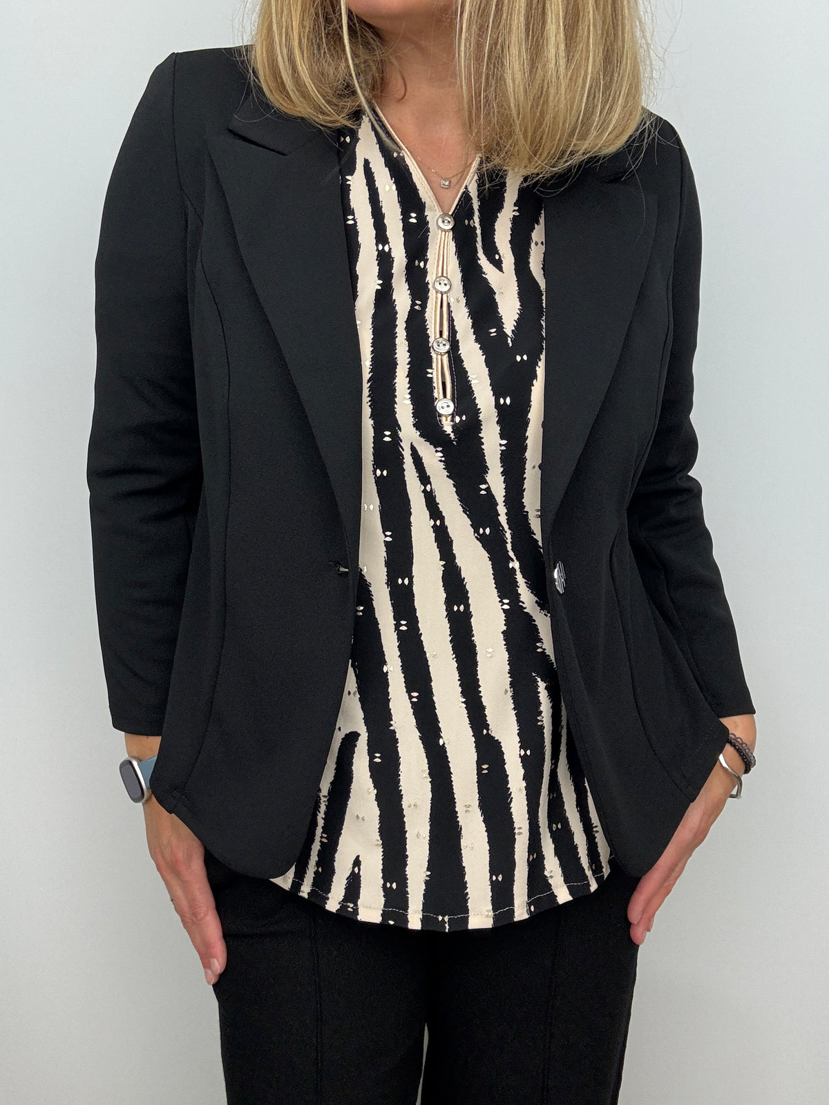 STACEY button-detail V-neck top