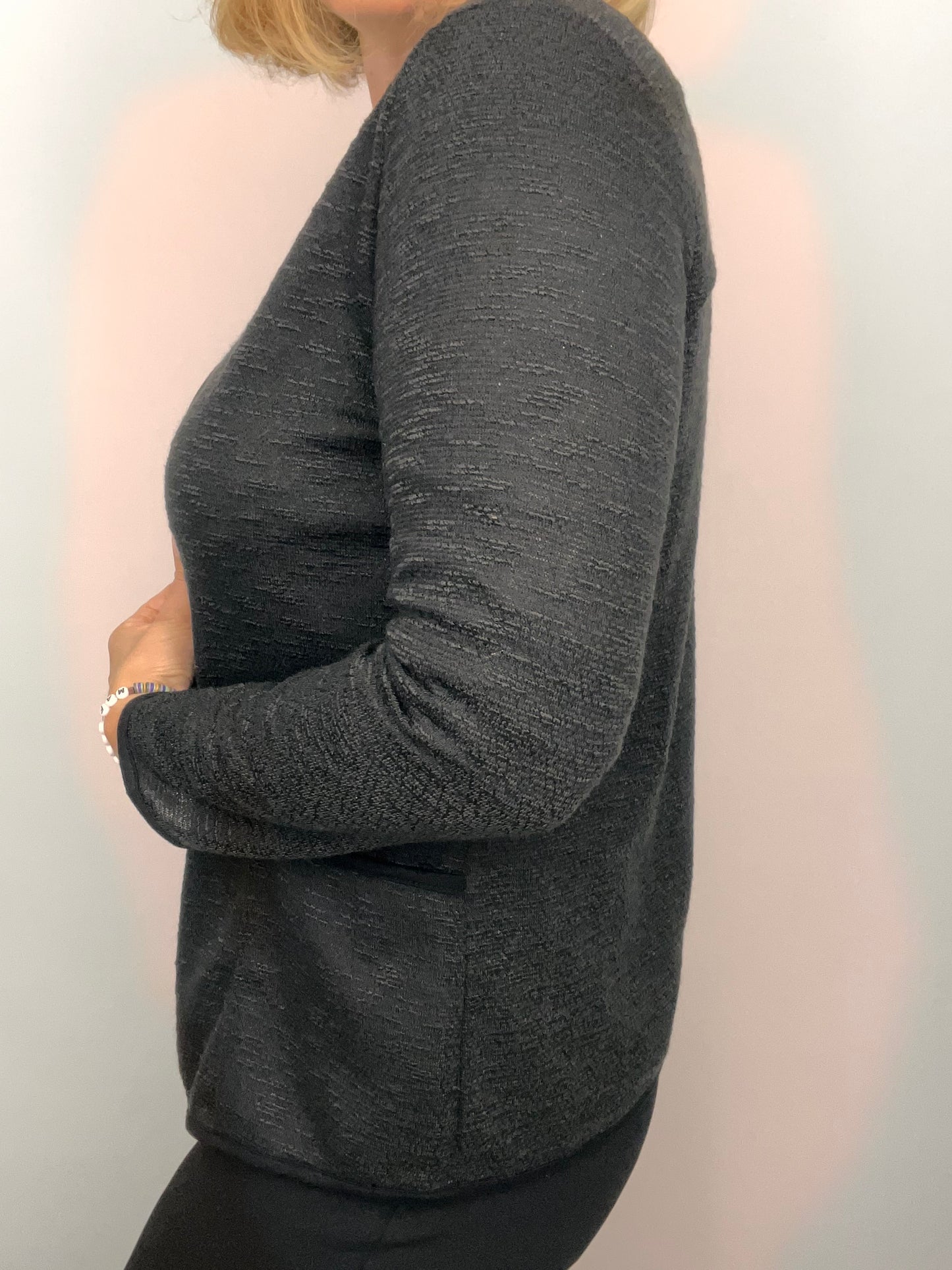 Black fine knit cardigan with zipper and pockets
