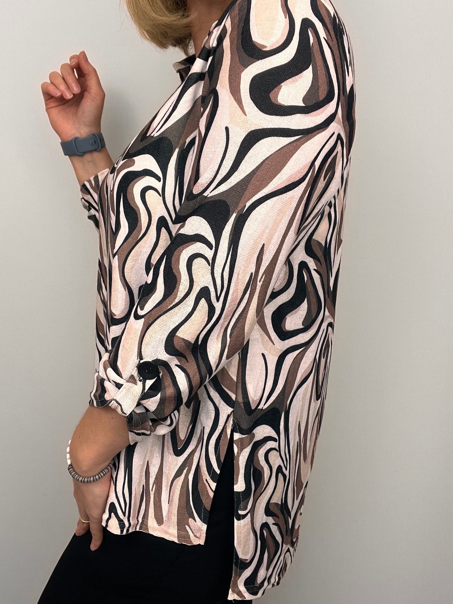 HILARY fine knit shirt style top with collar