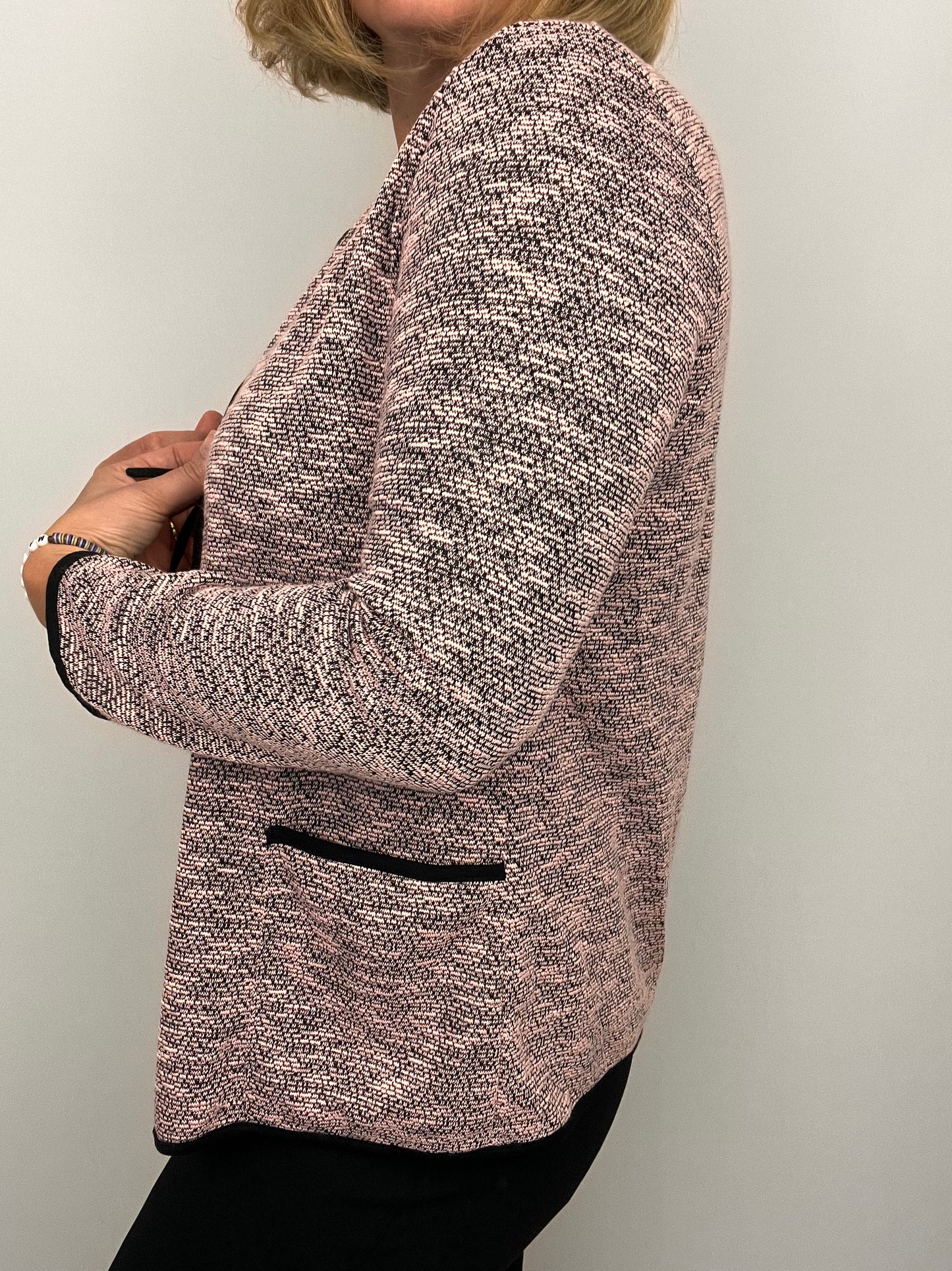 Pink melange fine knit cardigan with zipper and pockets