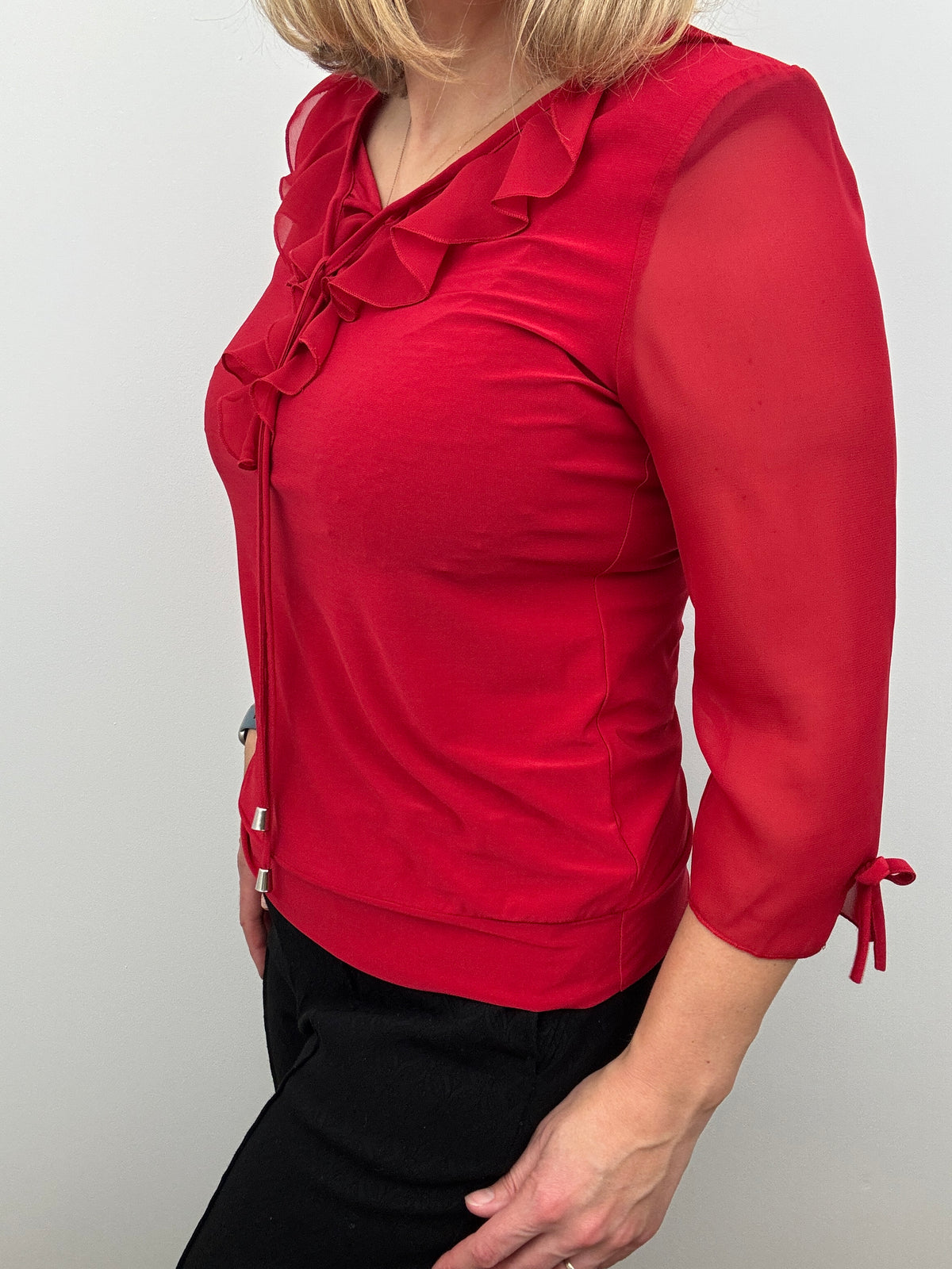 ROSALIE plain red ruffle top