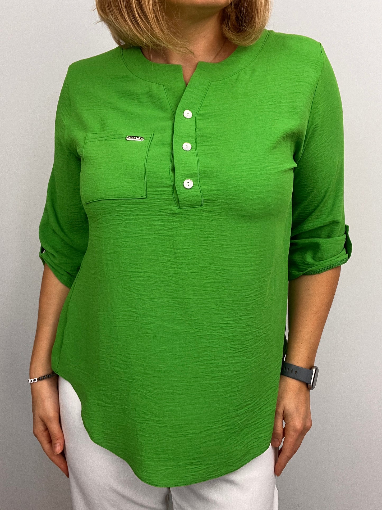 FIA green crape blouse