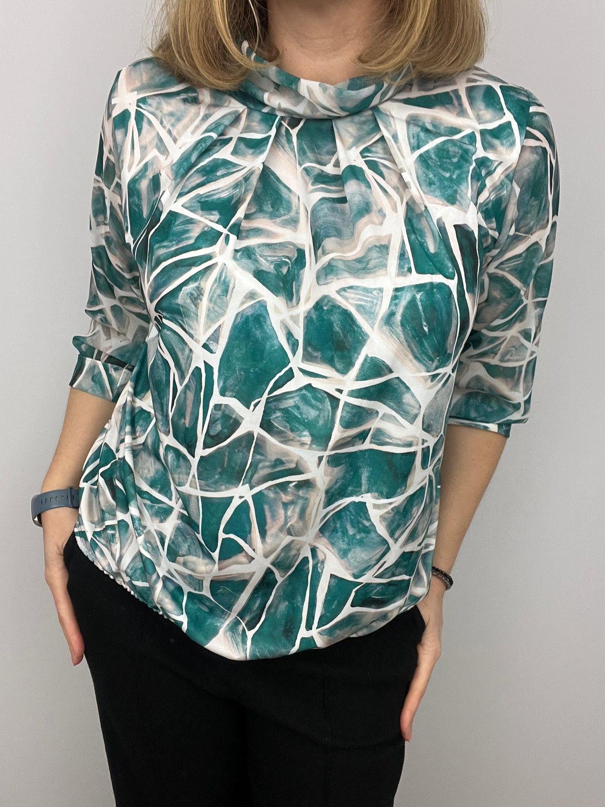 SABRINA high neck top with gently elasticated hem
