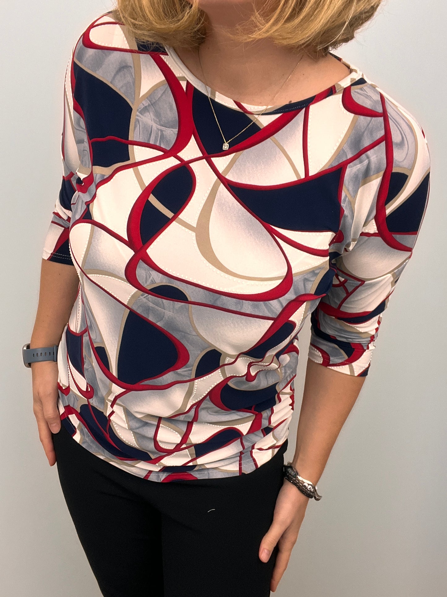 JOAN round neck top with ruched sides