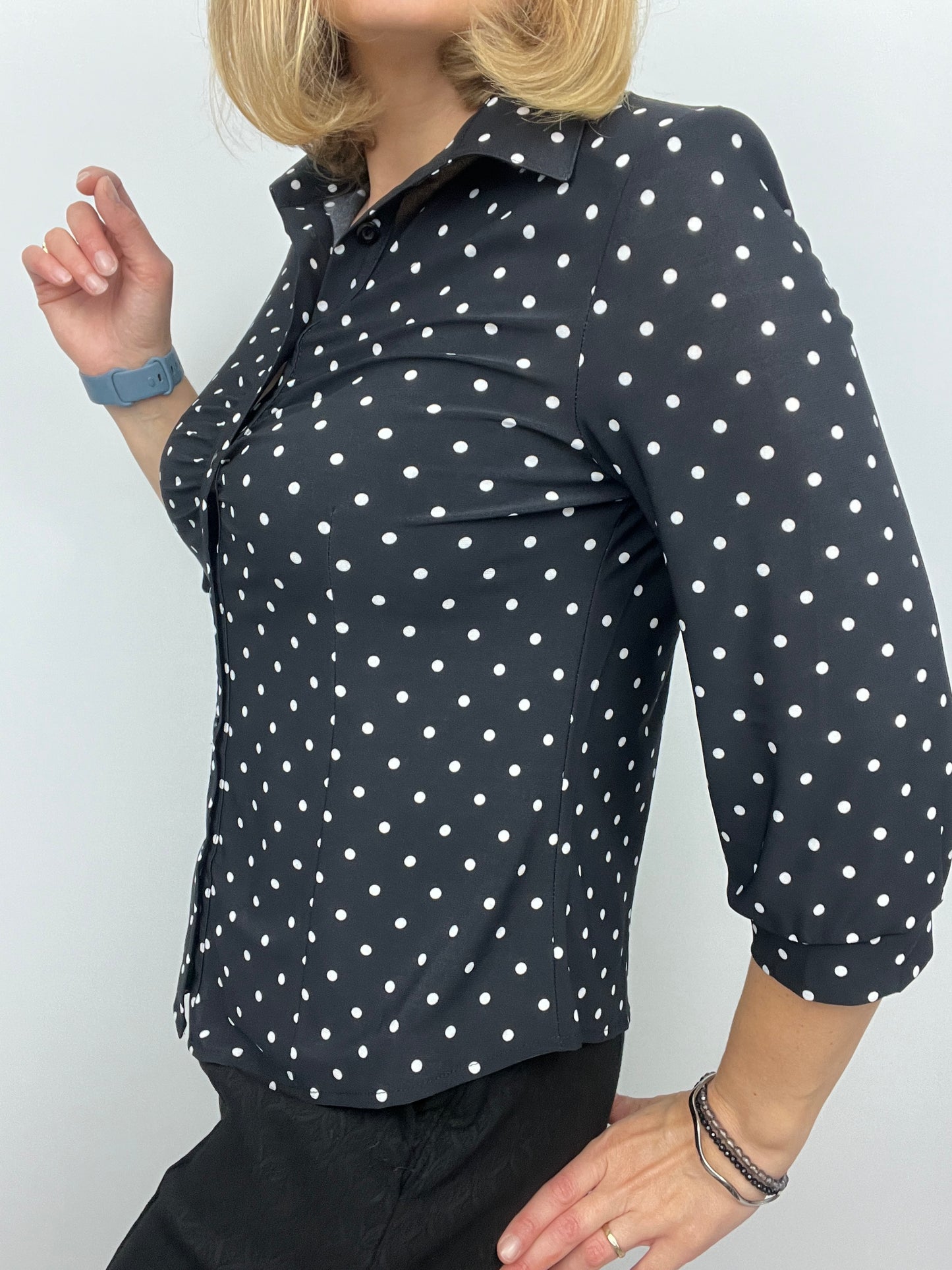 MONA black/white polka dot button down blouse