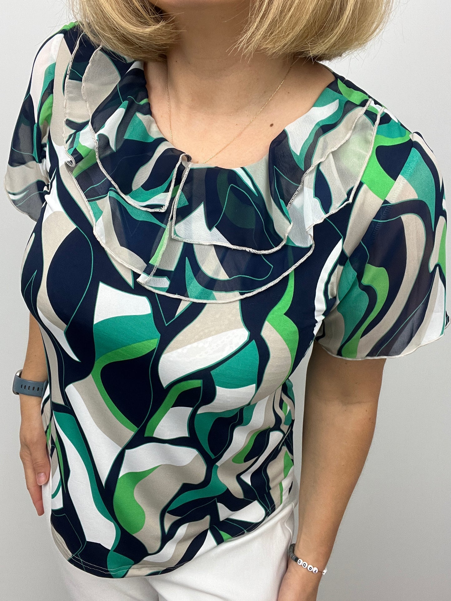 COURTNEY Double ruffle round neck top with short sleeve