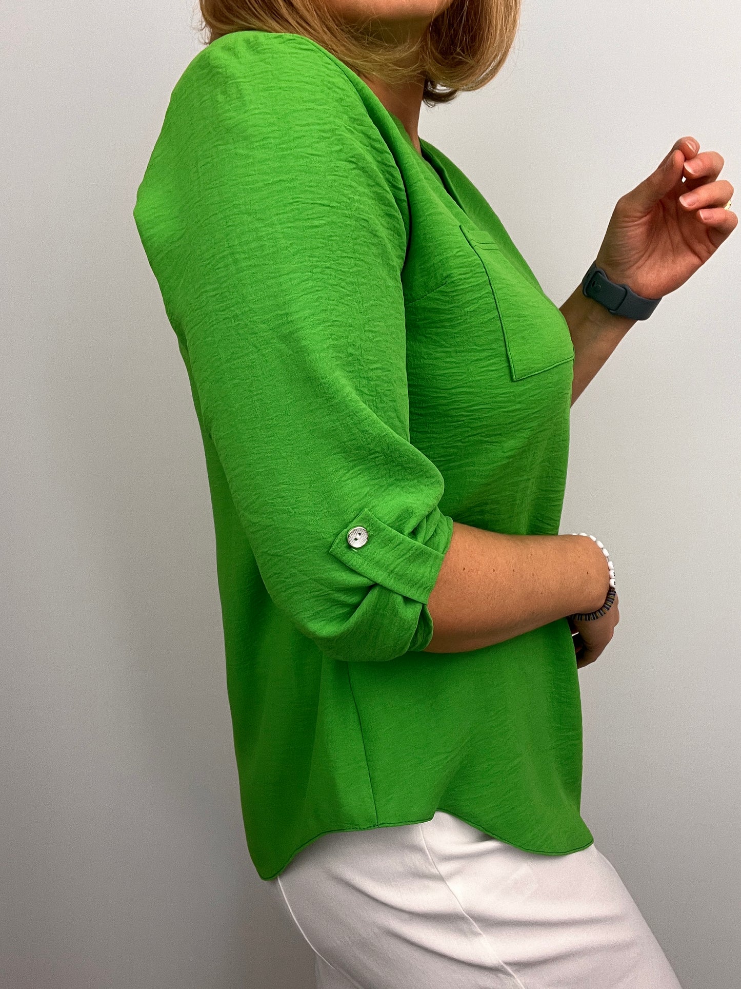 FIA green crape blouse