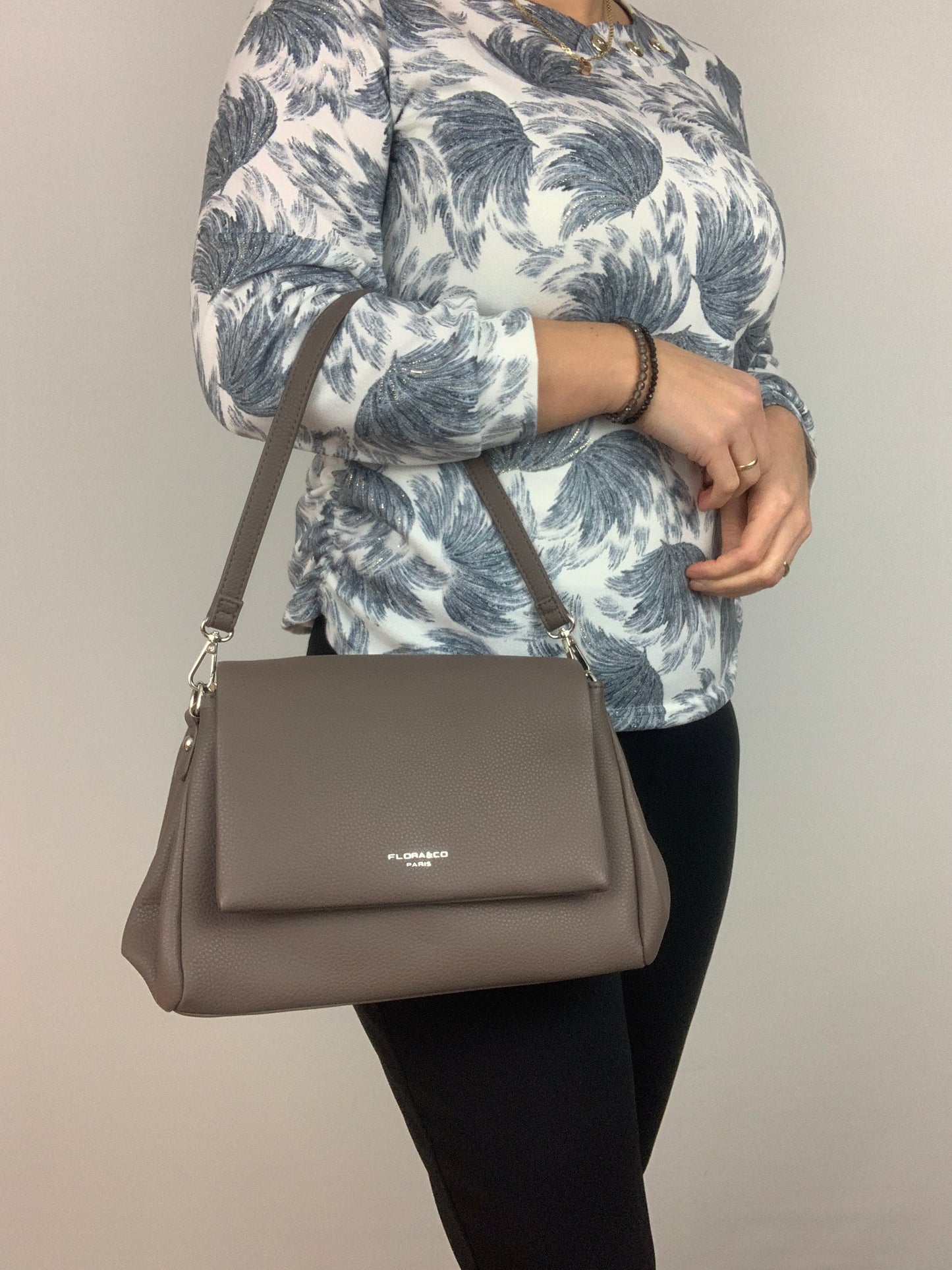 SAN REMO TAUPE - triple compartment faux leather crossbody/ shoulder handbag