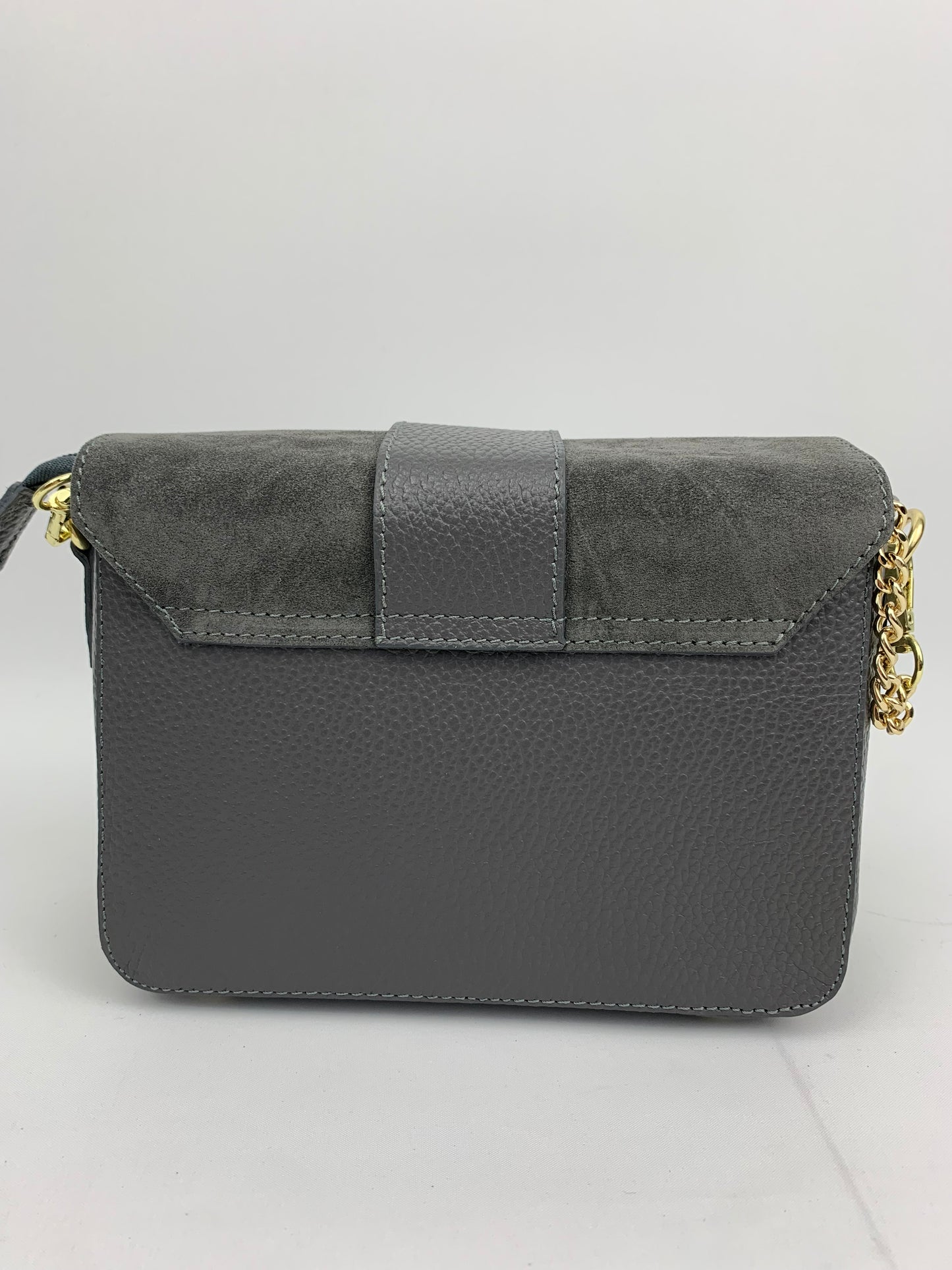 VENICE SILVER - Italian Genuine leather top handle/ crossbody bag with suede front flap