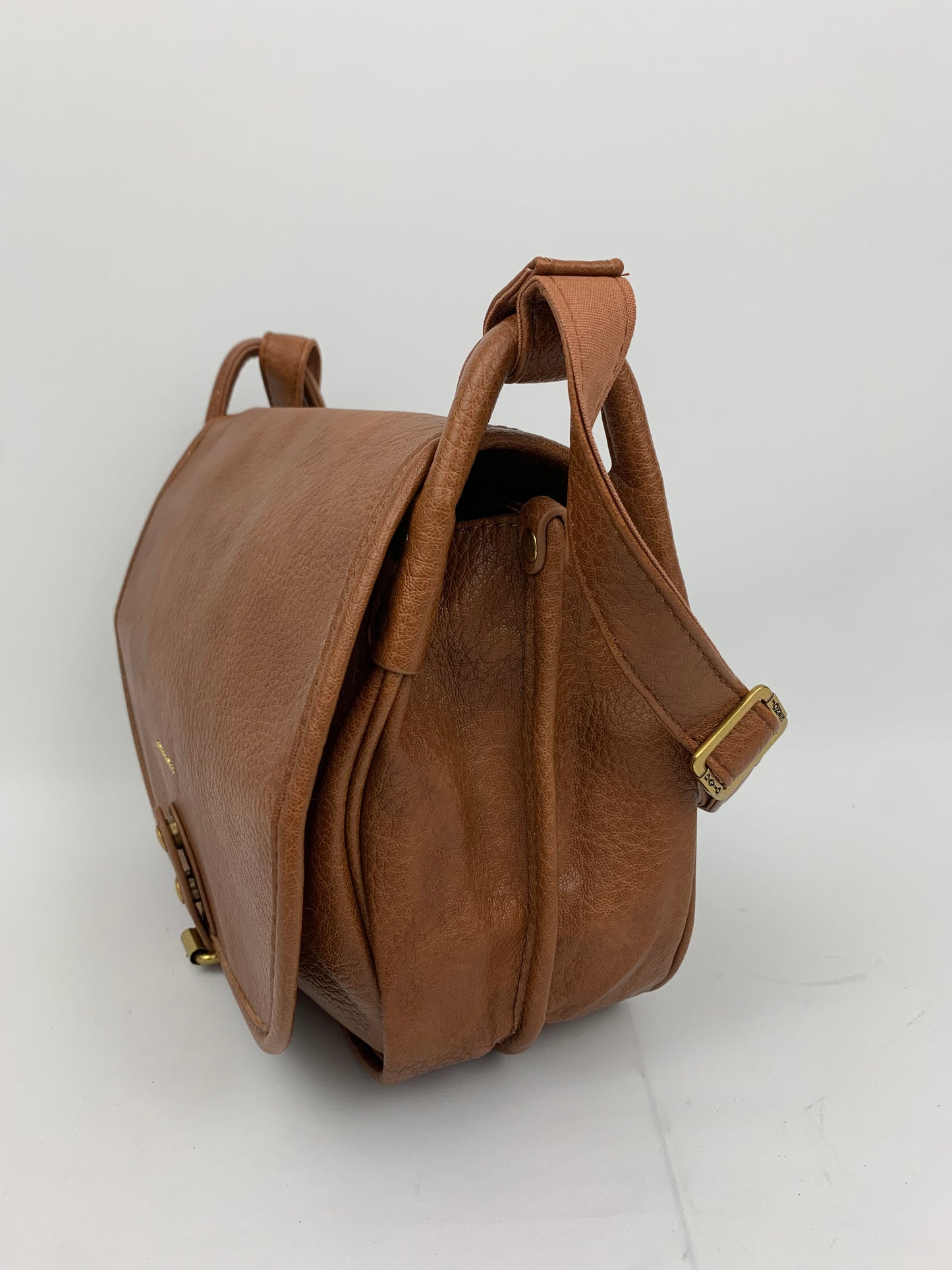 BERLIN BROWN- Soft faux leather saddle crossbody bag large