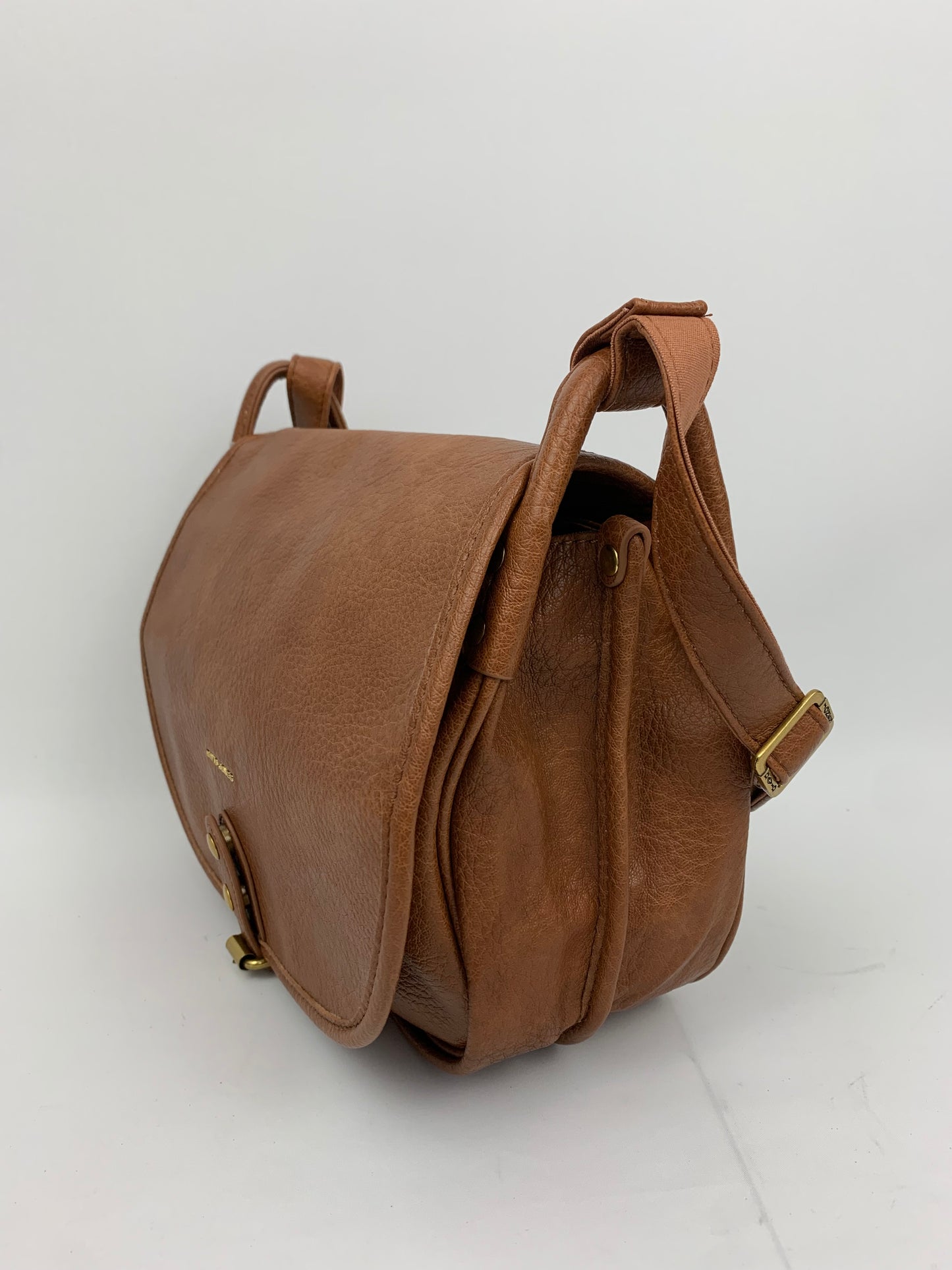 BERLIN BROWN- Soft faux leather saddle crossbody bag large