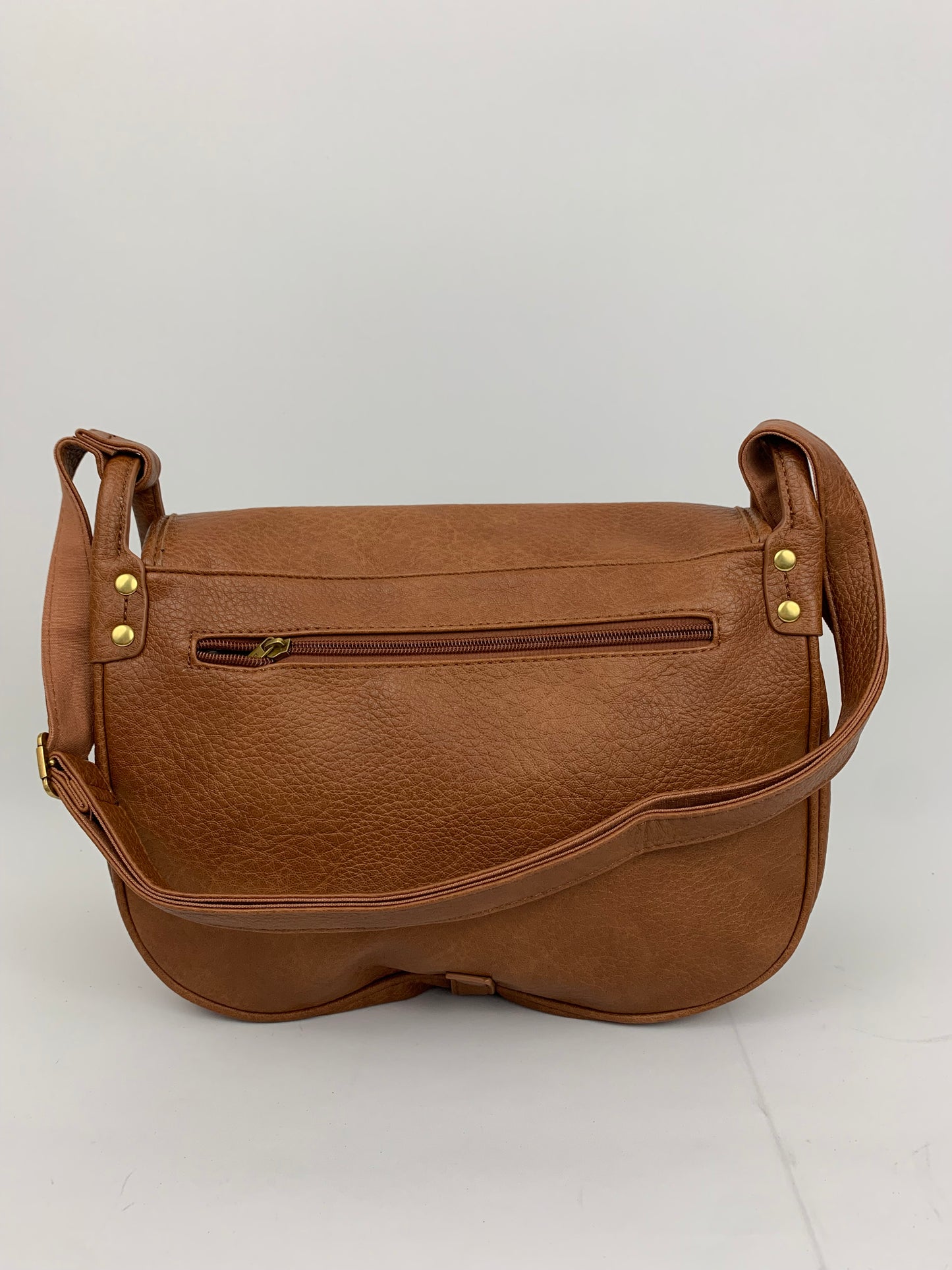 BERLIN BROWN- Soft faux leather saddle crossbody bag large