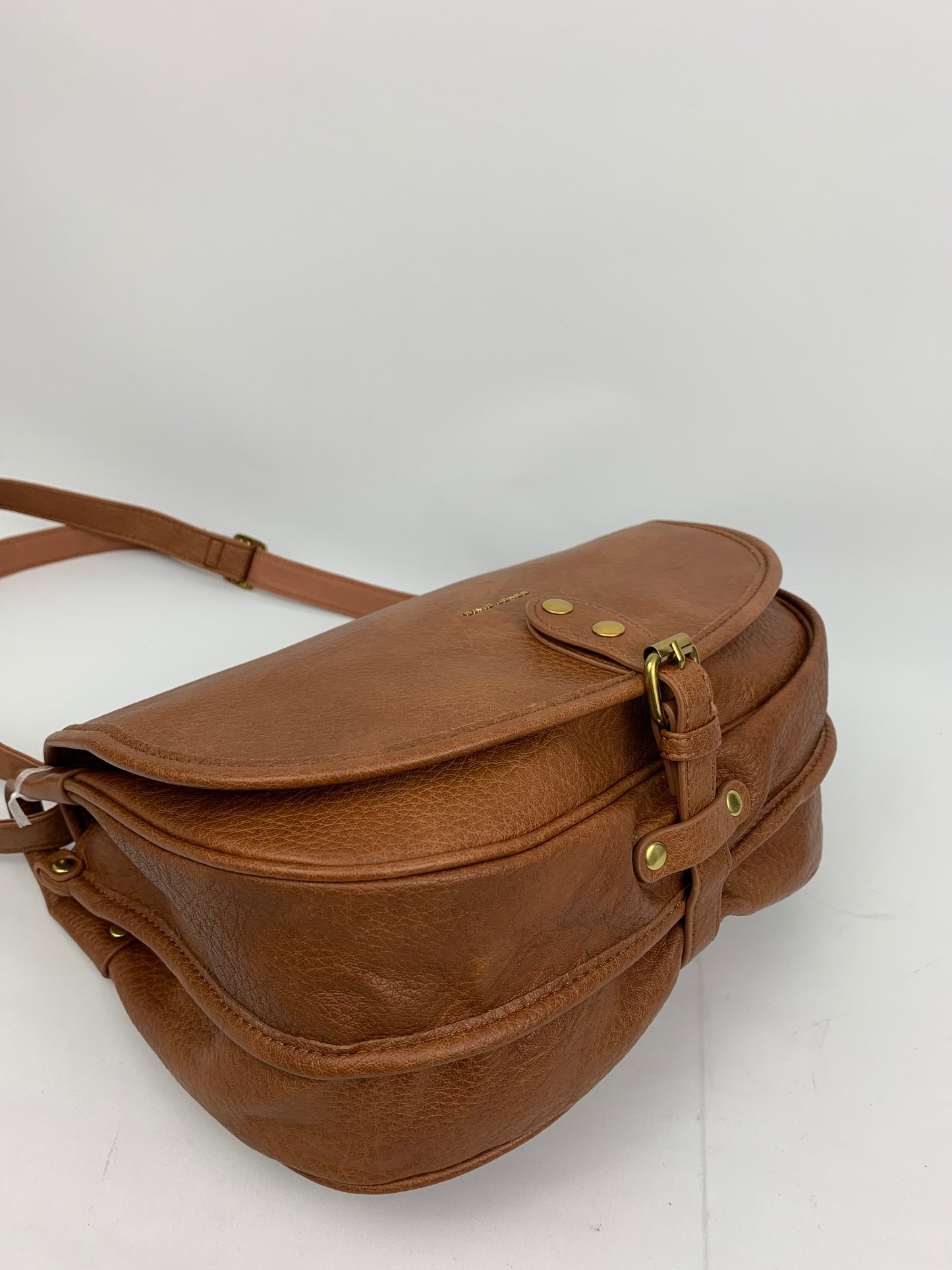BERLIN BROWN- Soft faux leather saddle crossbody bag large