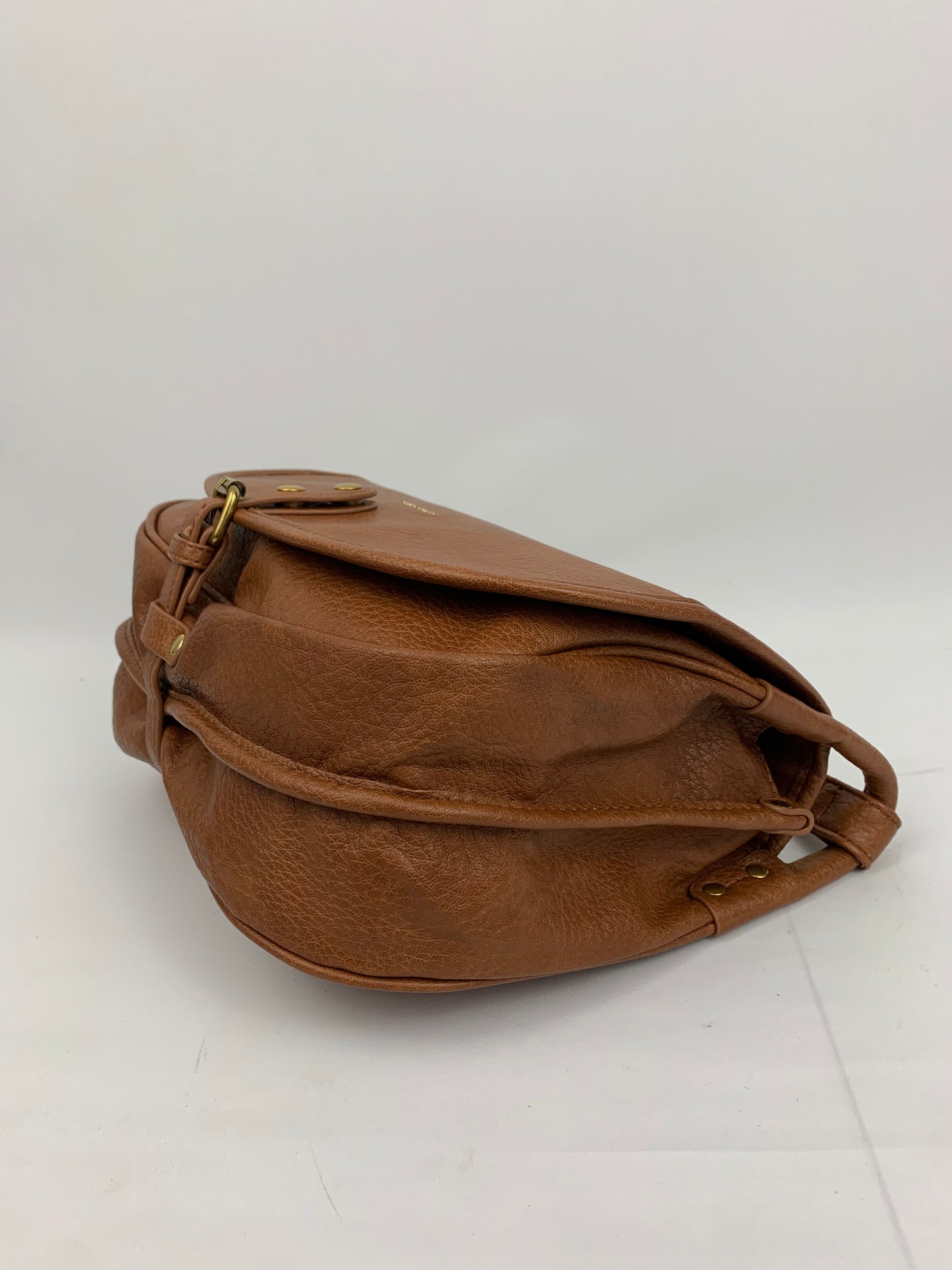 BERLIN BROWN- Soft faux leather saddle crossbody bag large