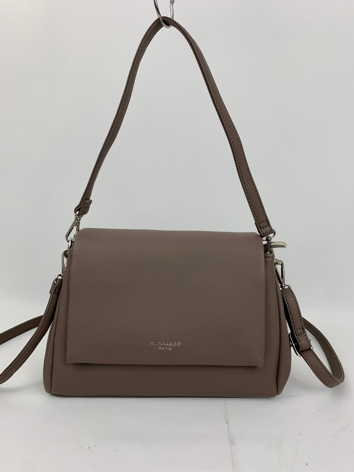 SAN REMO TAUPE - triple compartment faux leather crossbody/ shoulder handbag