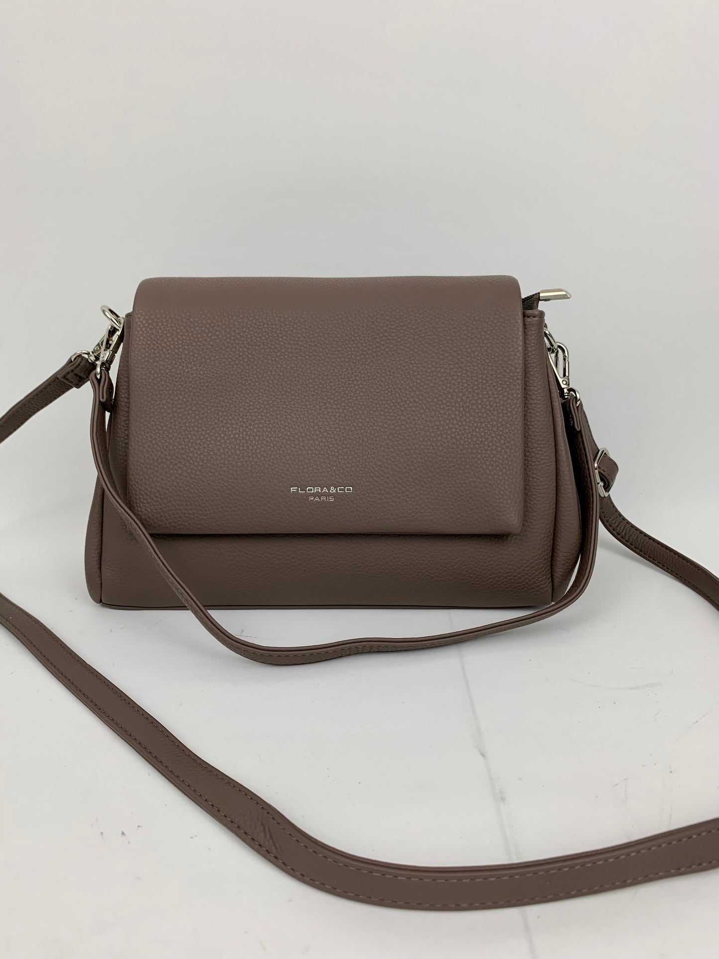SAN REMO TAUPE - triple compartment faux leather crossbody/ shoulder handbag