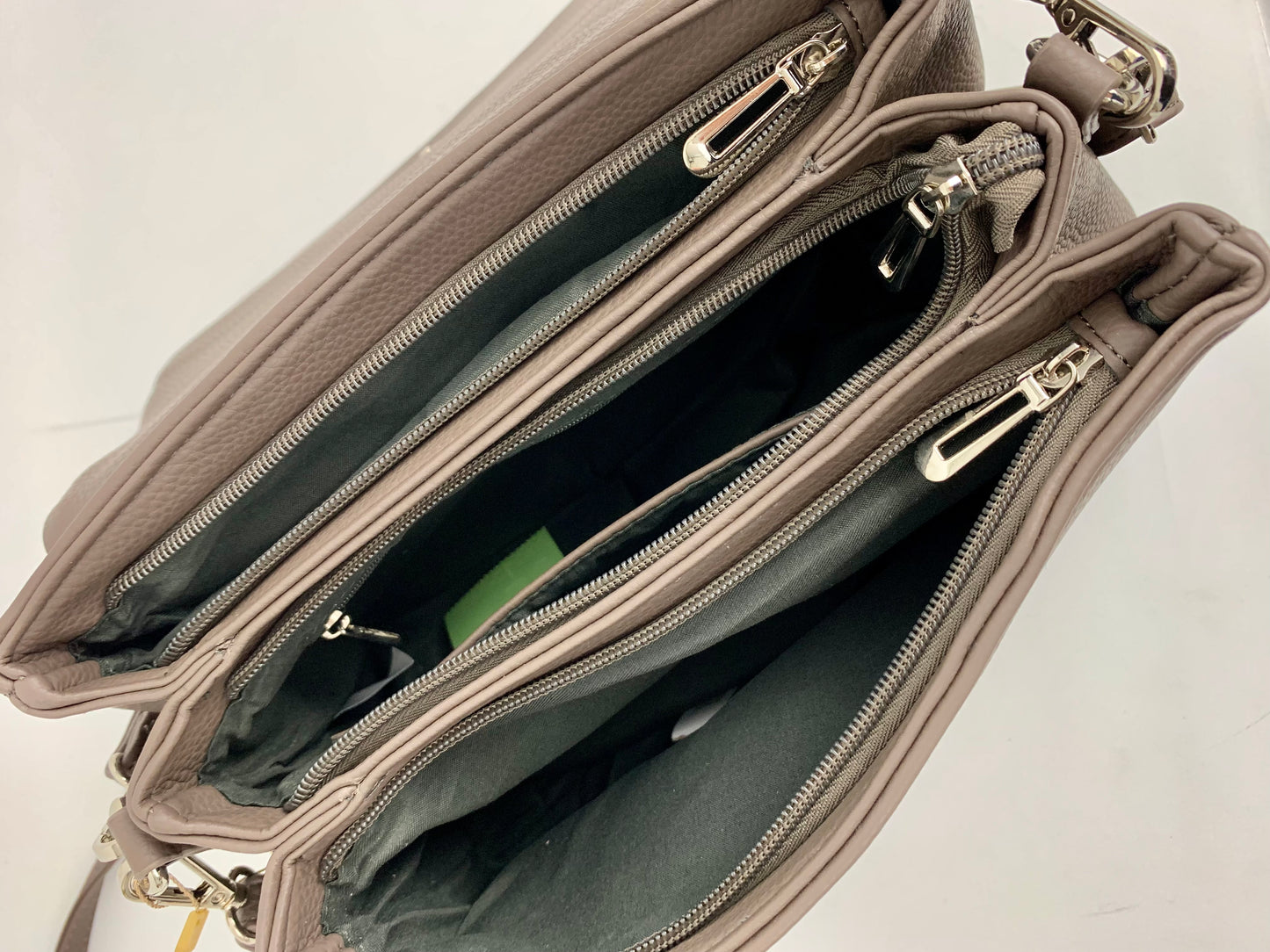 SAN REMO TAUPE - triple compartment faux leather crossbody/ shoulder handbag