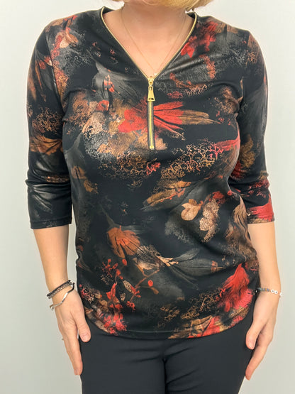 GWEN festive 3/4 sleeve zip top