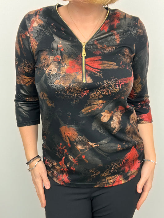 GWEN festive 3/4 sleeve zip top