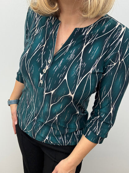 EMERALD green V-neck top with 3 buttons