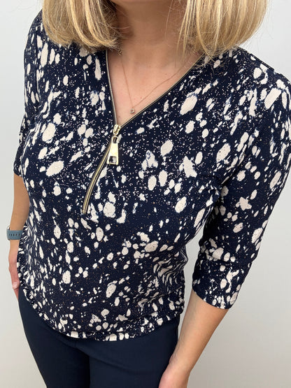 ALEXANDRA navy 3/4 sleeve zip top