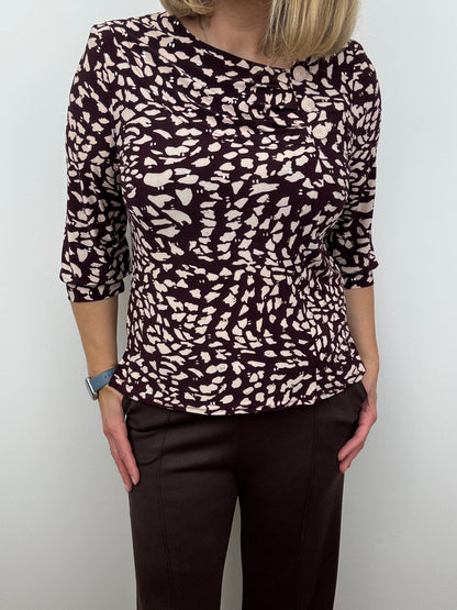 FRAN burgundy top with pleated neckline