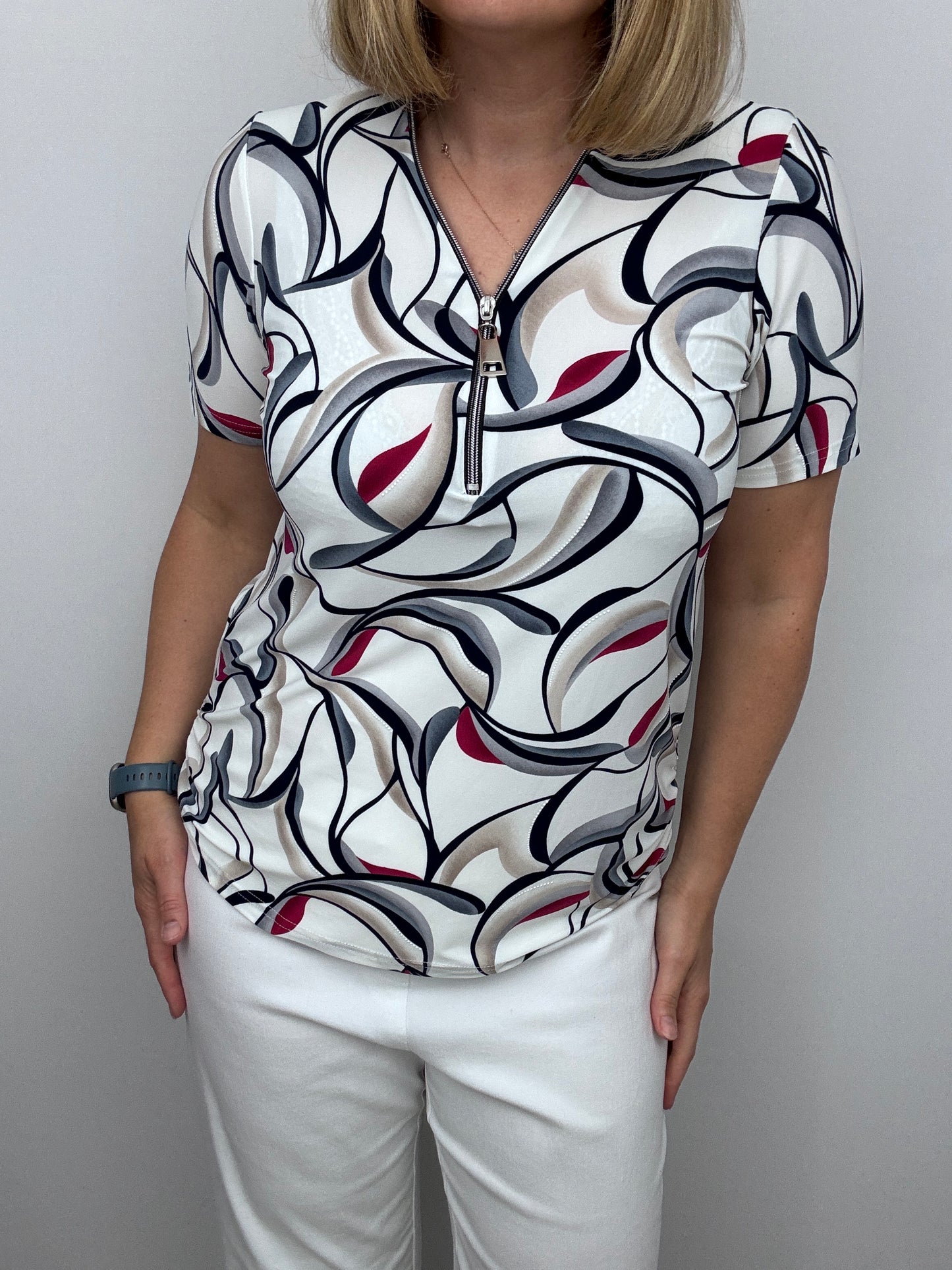 KAREN short sleeve zip top