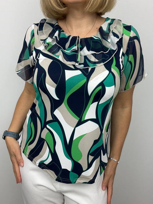 COURTNEY Double ruffle round neck top with short sleeve