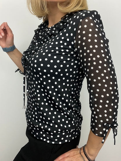 SHAUNA ruffle top polka dot black/white