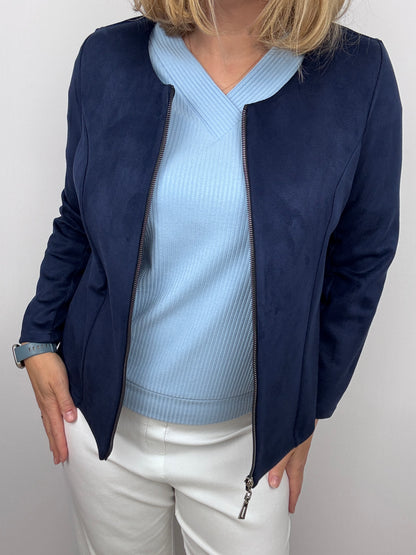 EILISH soft ribbed V-neck top - powder blue