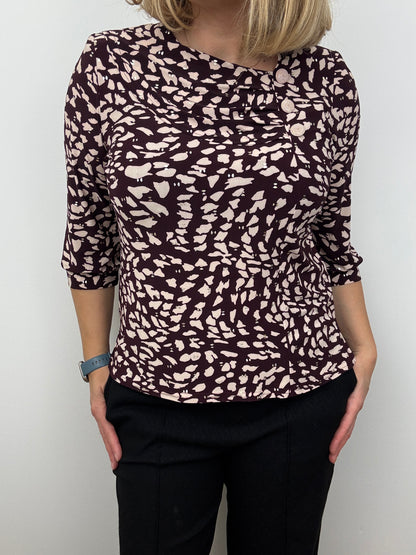 FRAN burgundy top with pleated neckline