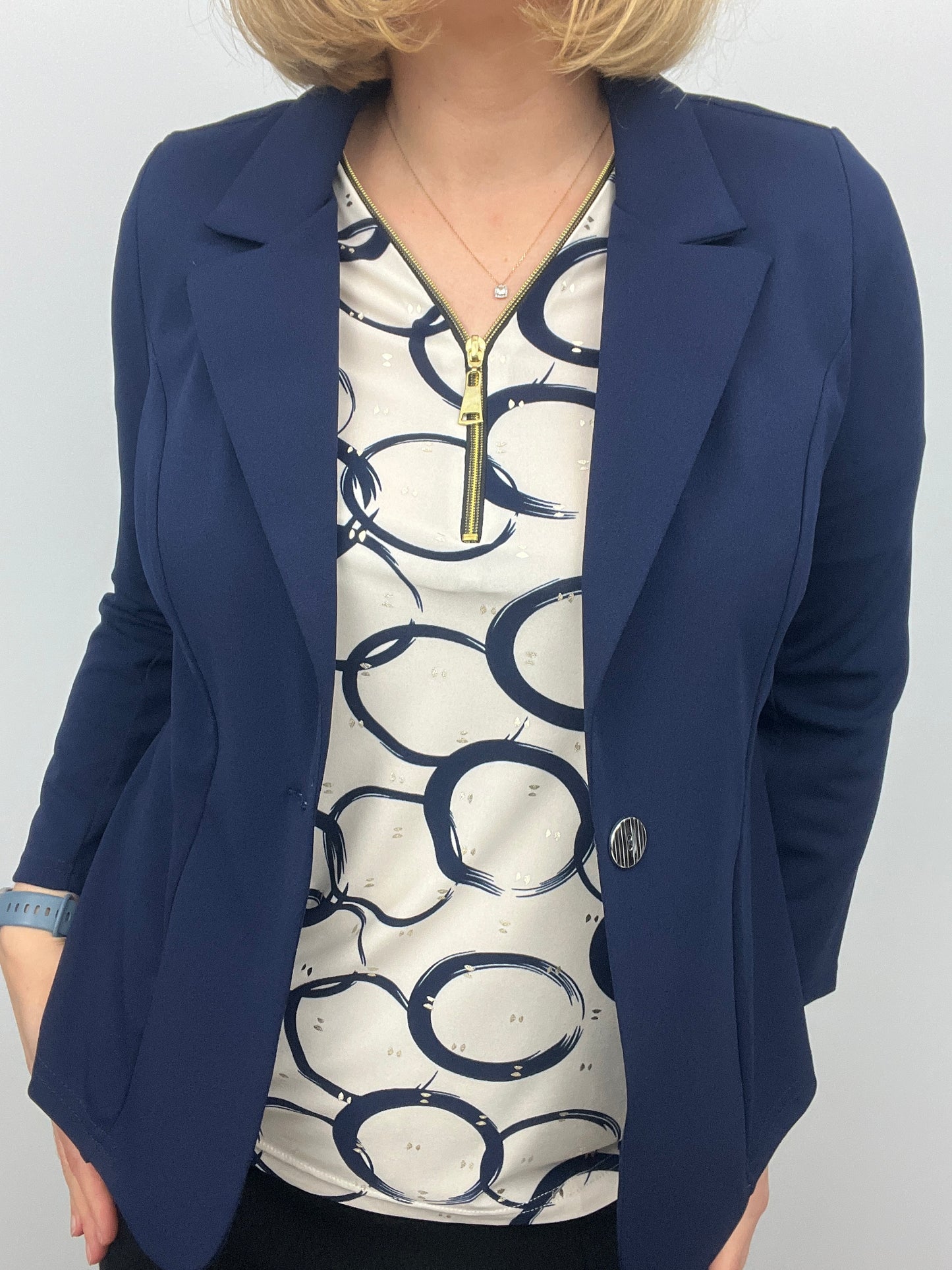 Navy fabric jacket with lapel collar