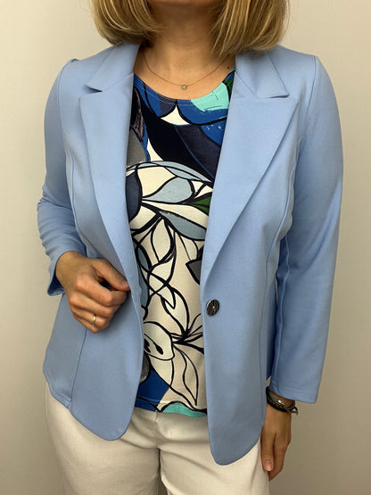 Soft blue fabric jacket with lapel collar