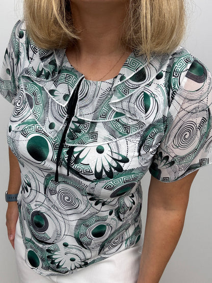 ELLA GRACE Double ruffle round neck top with short sleeve