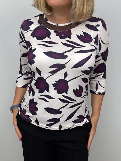 DREW top with mesh neck detail