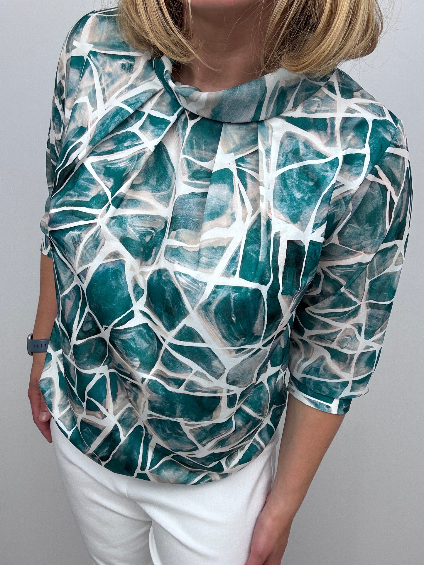 SABRINA high neck top with gently elasticated hem